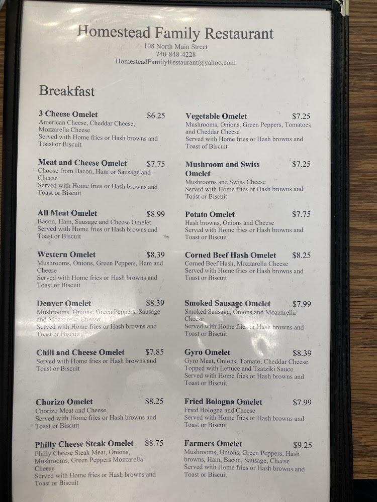 Homestead Family Restaurant Menu image 1